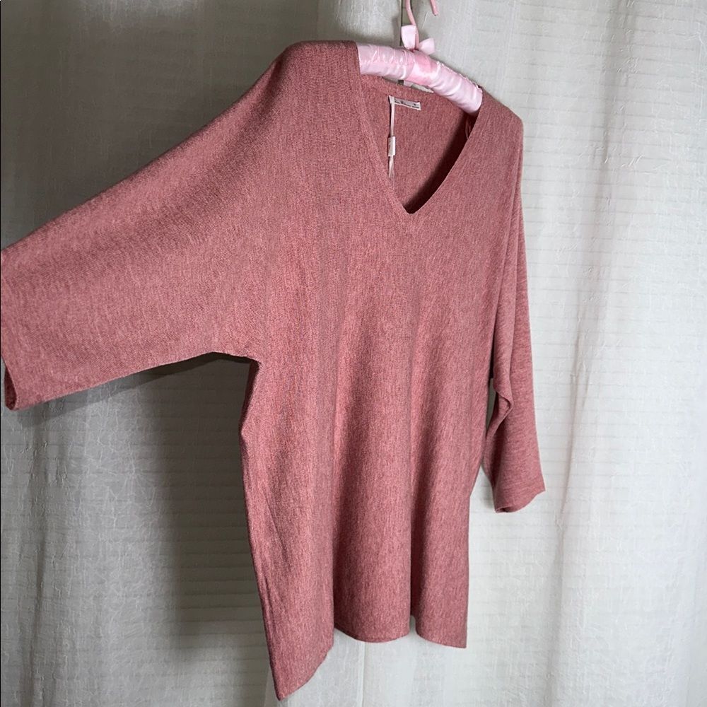 Vila Milano 1X Heather Pink Rose Bouquet V-Neck Dolman Sleeve Fine Knit Sweater - Picture 5 of 11